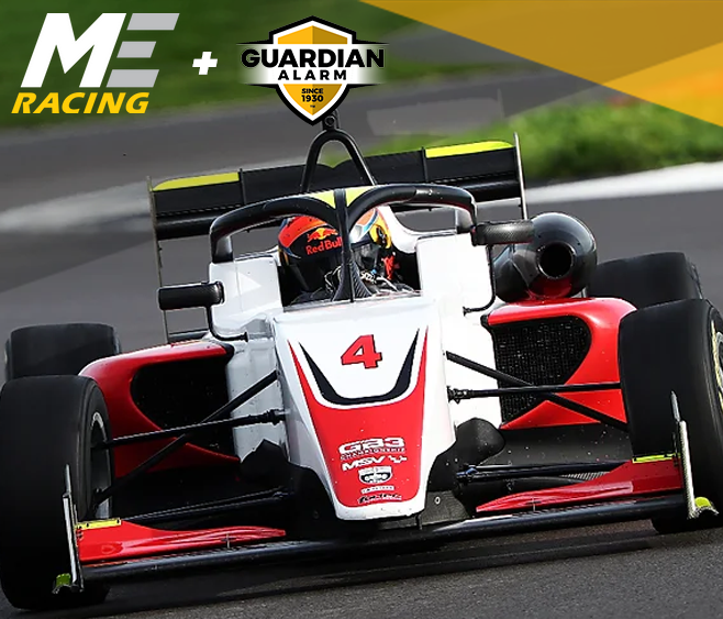 Max Esterson Racing grand prix car with Guardian Alarm's logo and co-branding