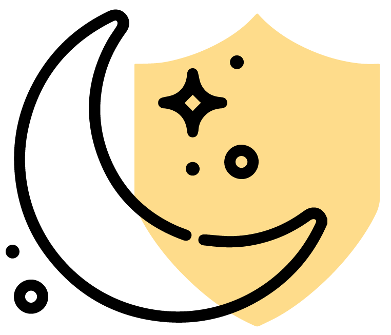 Moonlight nighttime icon with a yellow shield